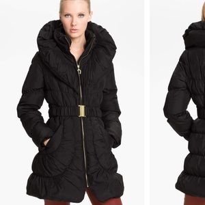 Betsey Johnson Pillow Collar Down Ruched Coat